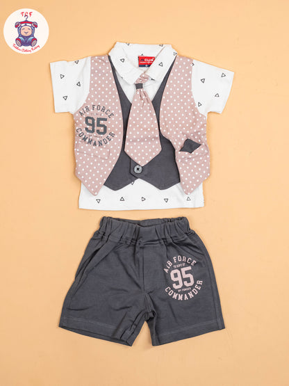 Beige  & Black - T-Shirts & Shorts