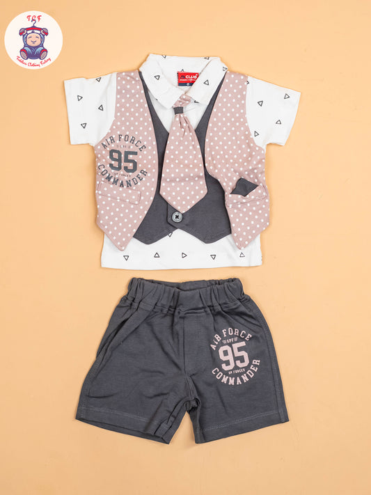 Beige  & Black - T-Shirts & Shorts