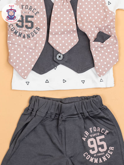 Beige  & Black - T-Shirts & Shorts