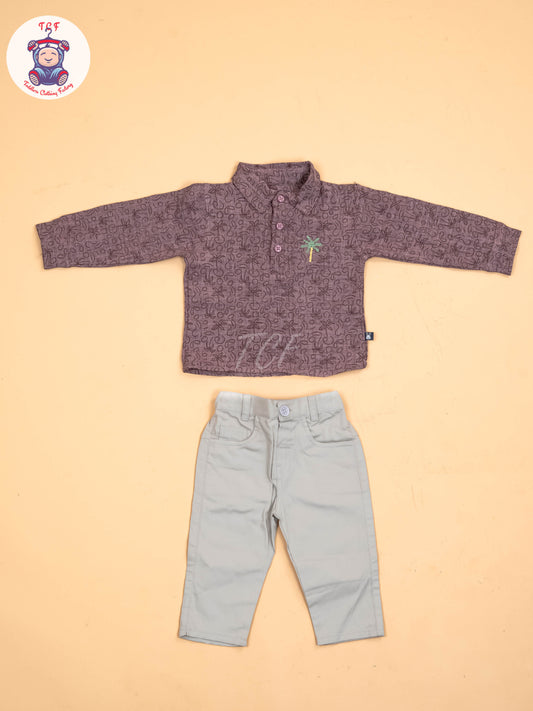 Brown & Light Grey - Shirts & Pants