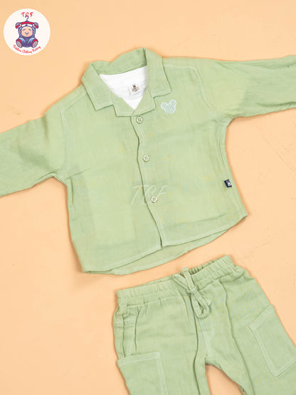 White & Pista Green - Shirts & Pants