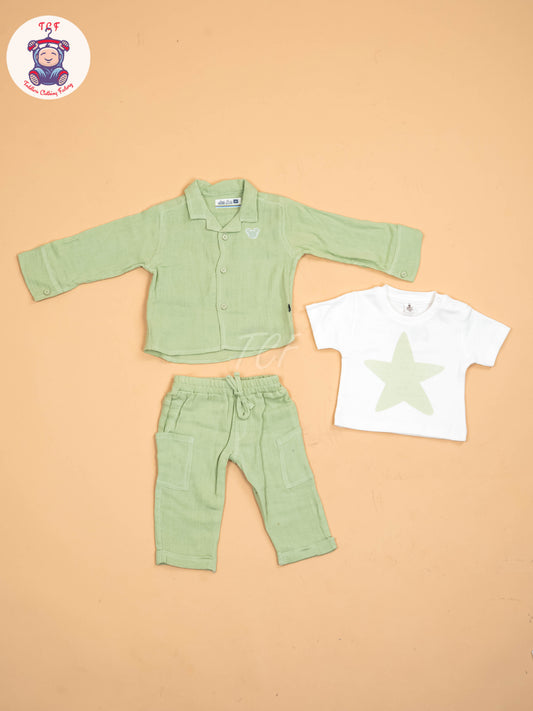 White & Pista Green - Shirts & Pants