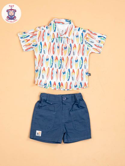 White & Navy Blue - Shirts & Shorts