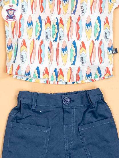 White & Navy Blue - Shirts & Shorts