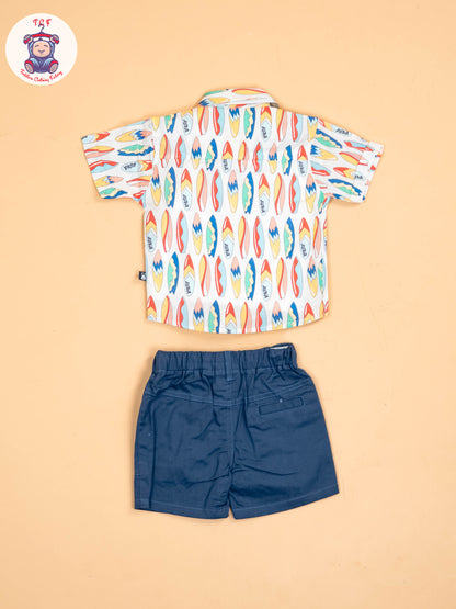 White & Navy Blue - Shirts & Shorts