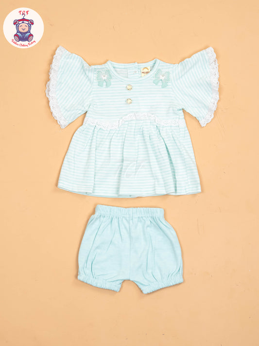 Light Blue & White Embrodiery - Girls Tunics & Shorts