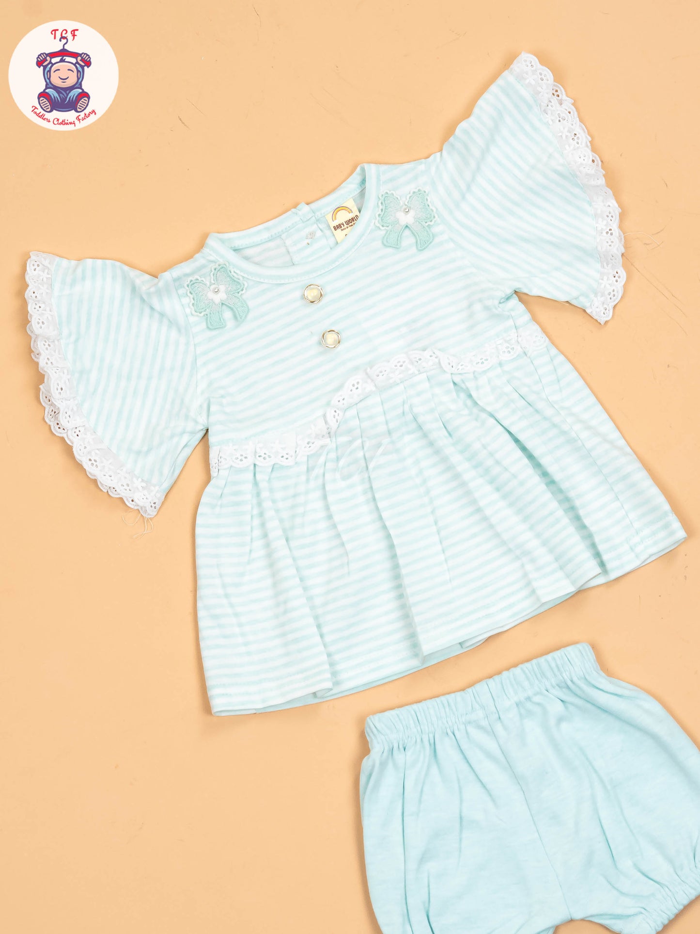 Light Blue & White Embrodiery - Girls Tunics & Shorts