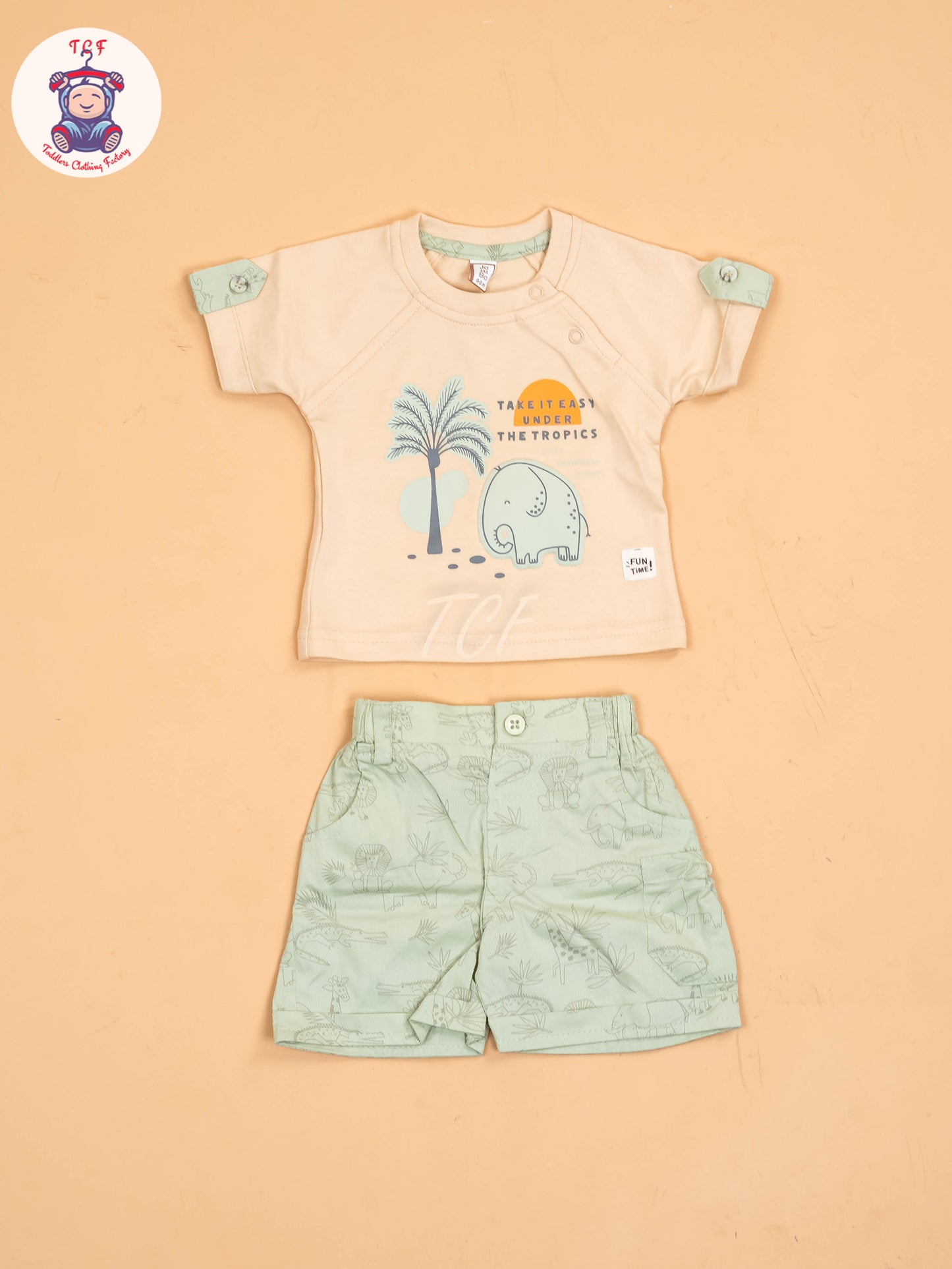 Cream & Light Green- T-Shirts & Shorts
