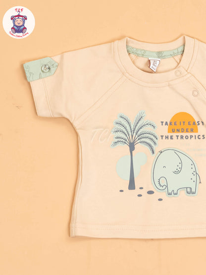 Cream & Light Green- T-Shirts & Shorts