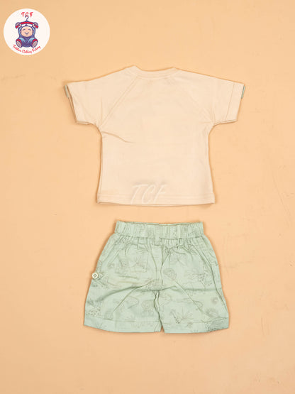 Cream & Light Green- T-Shirts & Shorts