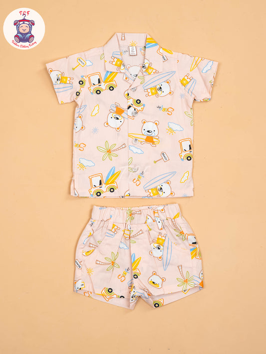 Peach - Boys Readymade Cotton Shirts & Shorts