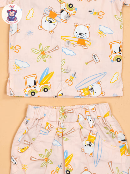 Peach - Boys Readymade Cotton Shirts & Shorts