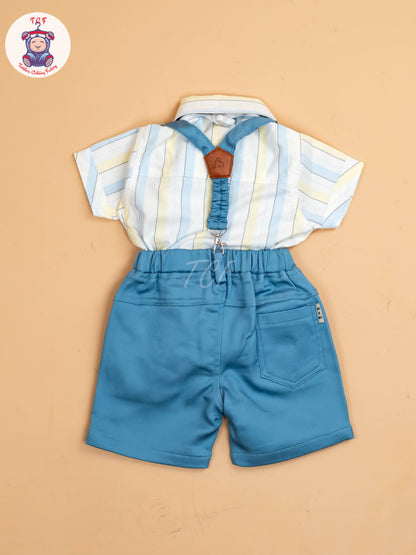 White & Blue Stripes - Boys Shirts & Shorts