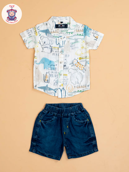 White Printed - Boys Shirts & Shorts