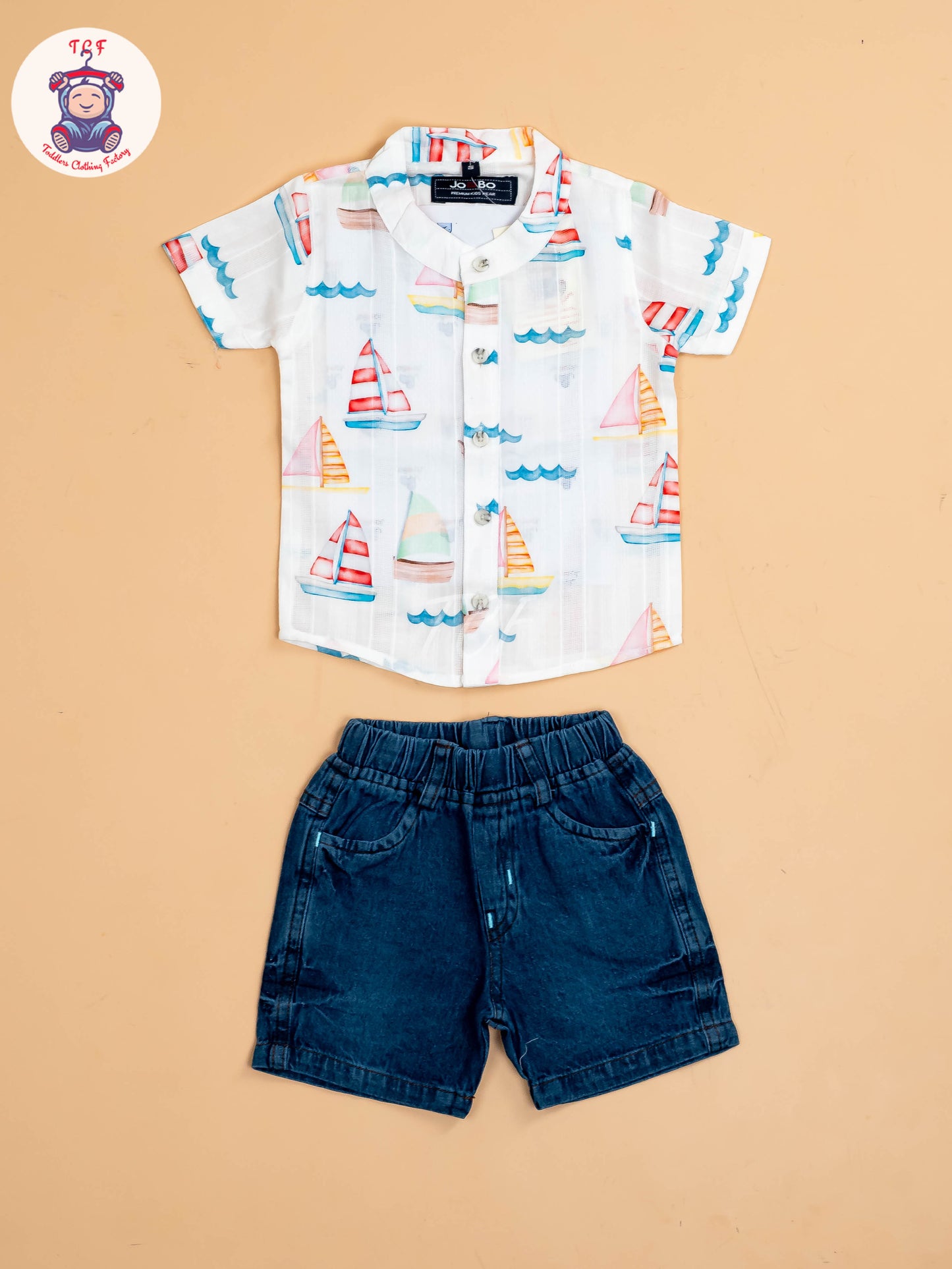 White Ship Printed - Boys Shirts & Shorts