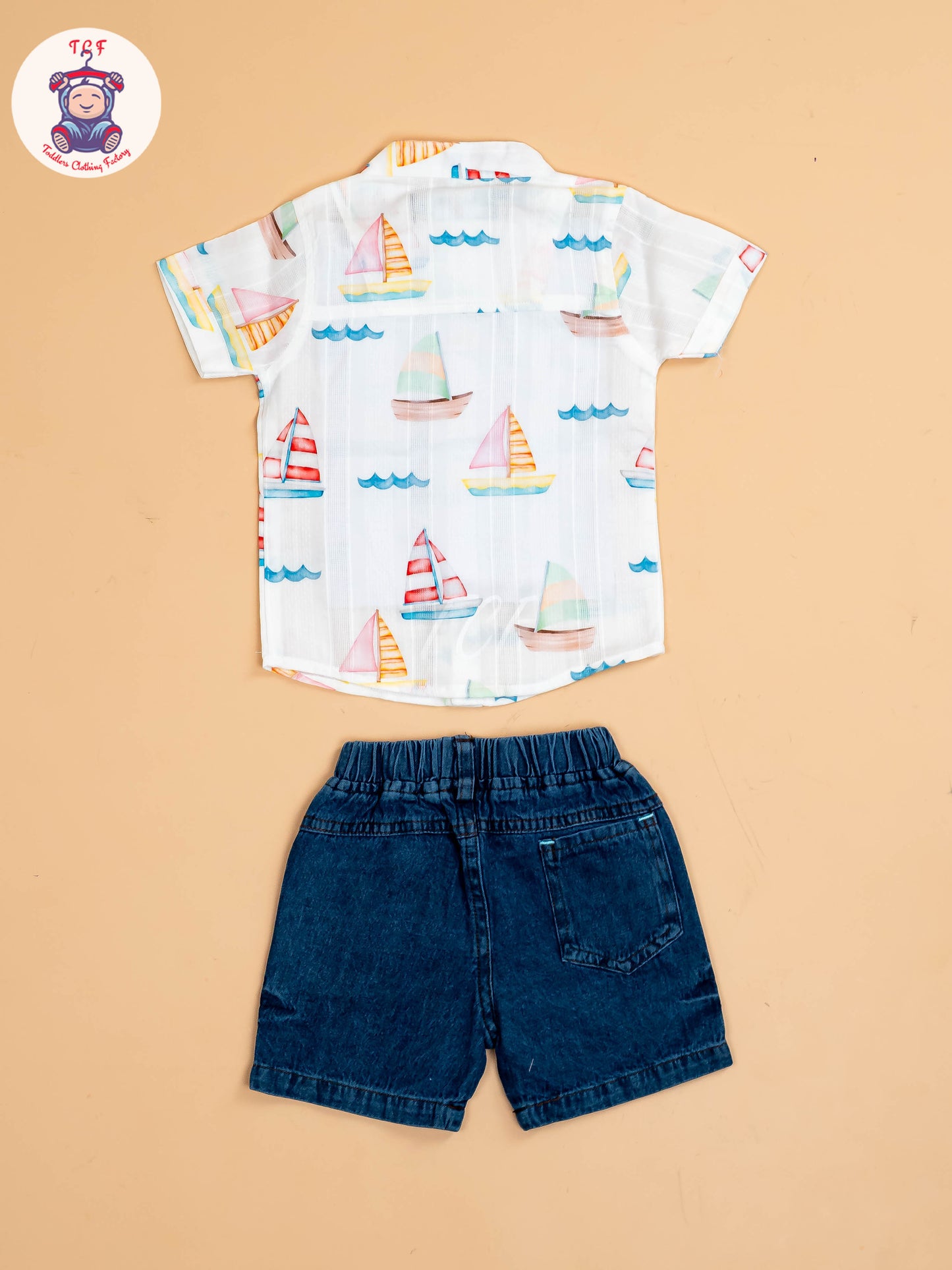 White Ship Printed - Boys Shirts & Shorts