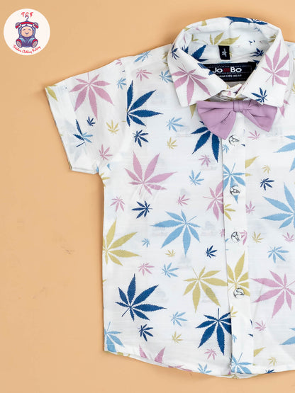 White & Purple Boys  -  Cotton Shirts & Shorts
