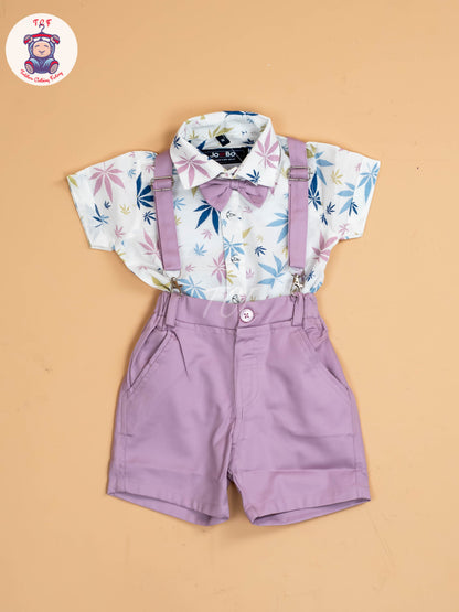 White & Purple Boys  -  Cotton Shirts & Shorts