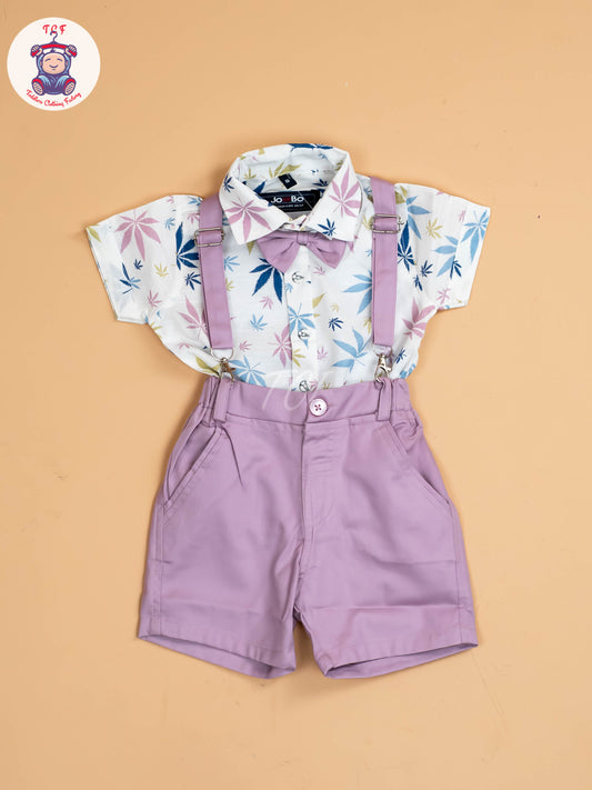 White & Purple Boys  -  Cotton Shirts & Shorts
