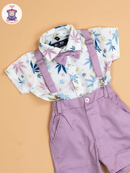White & Purple Boys  -  Cotton Shirts & Shorts