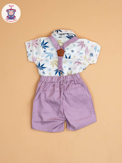 White & Purple Boys  -  Cotton Shirts & Shorts