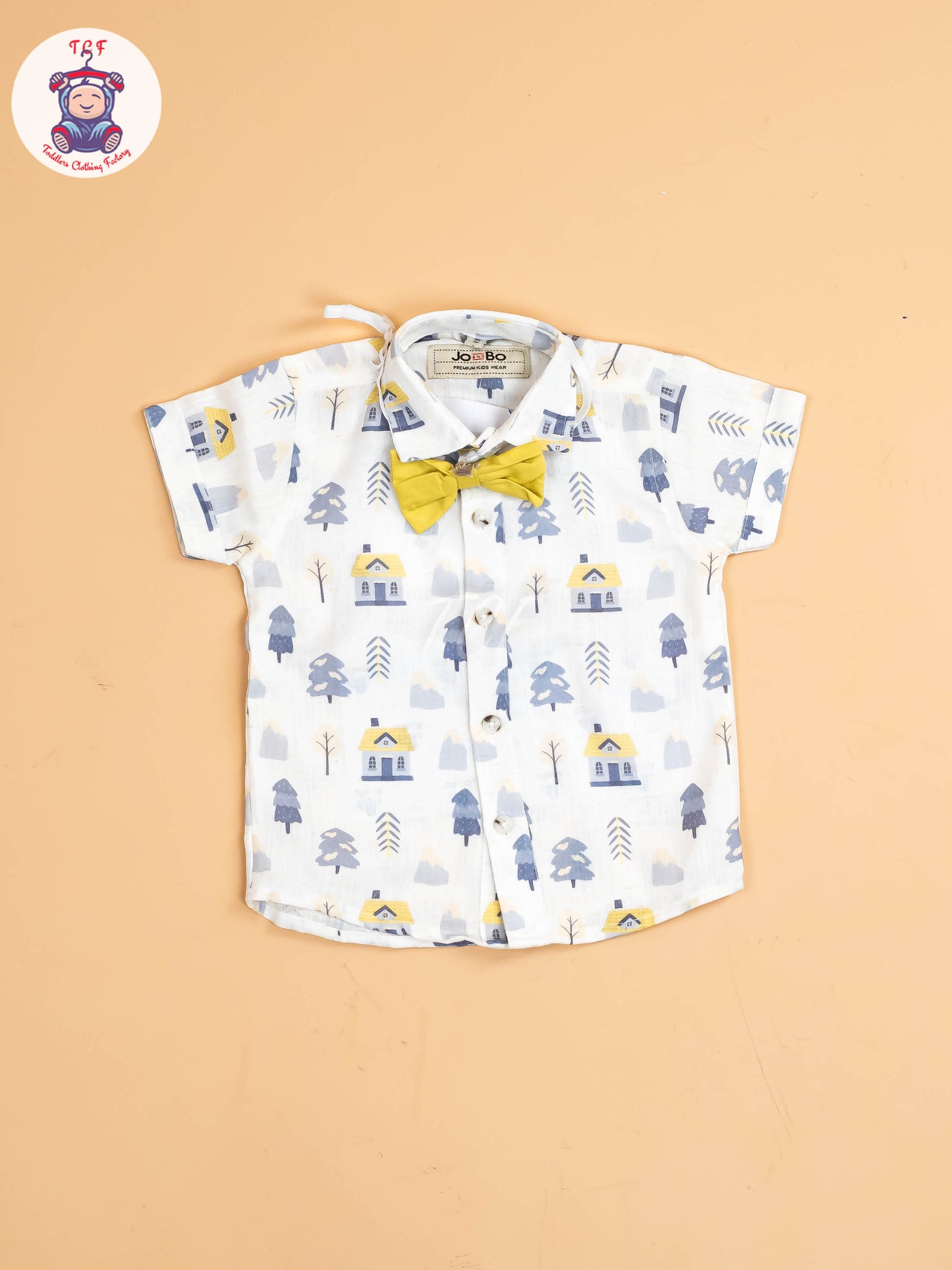 White Floral & Yellow - Half Sleeves Shirts & Shorts Set With Suspender & Bow