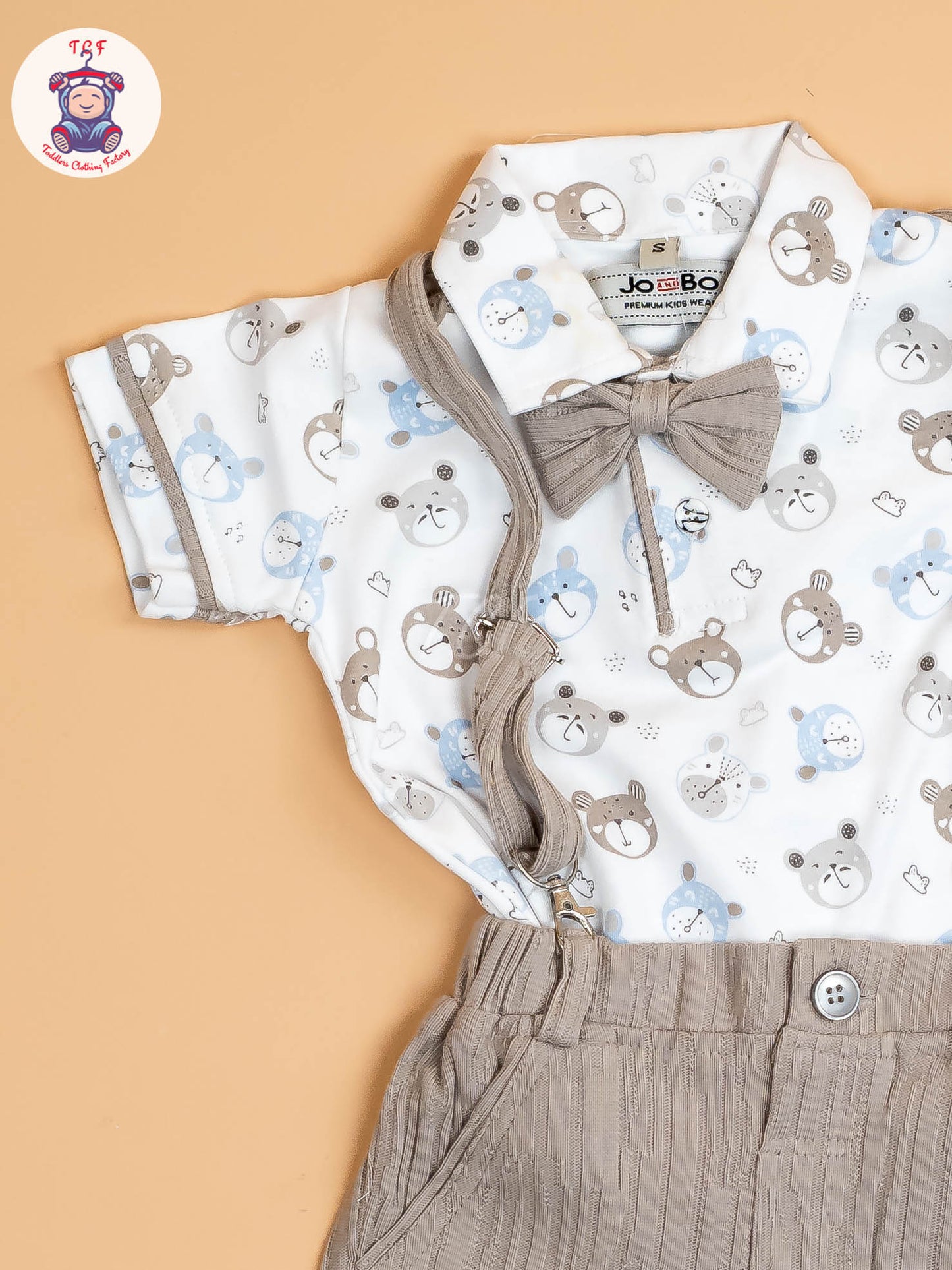 White Floral & Grey - Half Sleeves Shirts & Shorts Set With Suspender & Bow