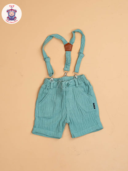 White Floral & Green - Half Sleeves Shirts & Shorts Set With Suspender & Bow