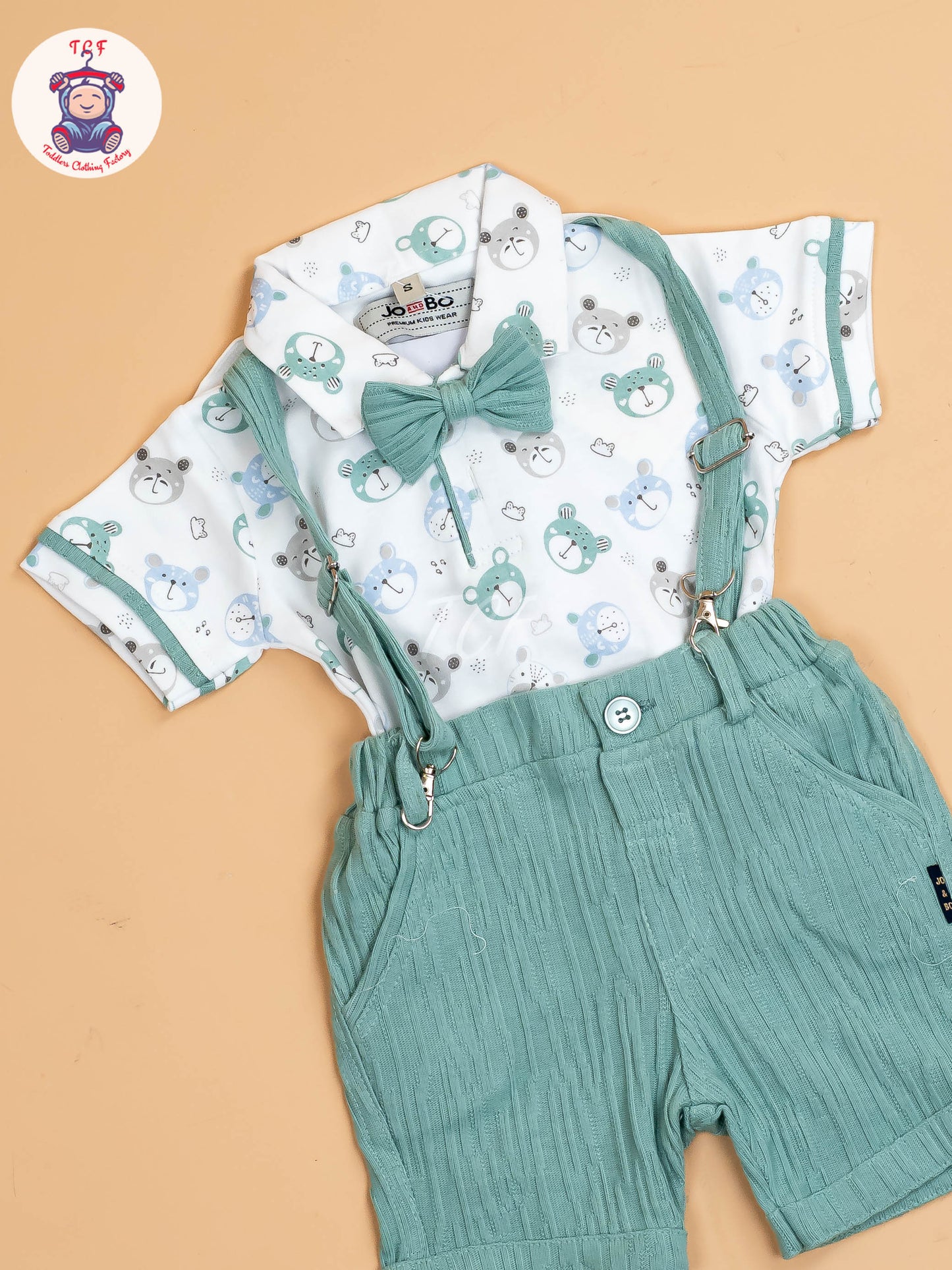 White Floral & Green - Half Sleeves Shirts & Shorts Set With Suspender & Bow