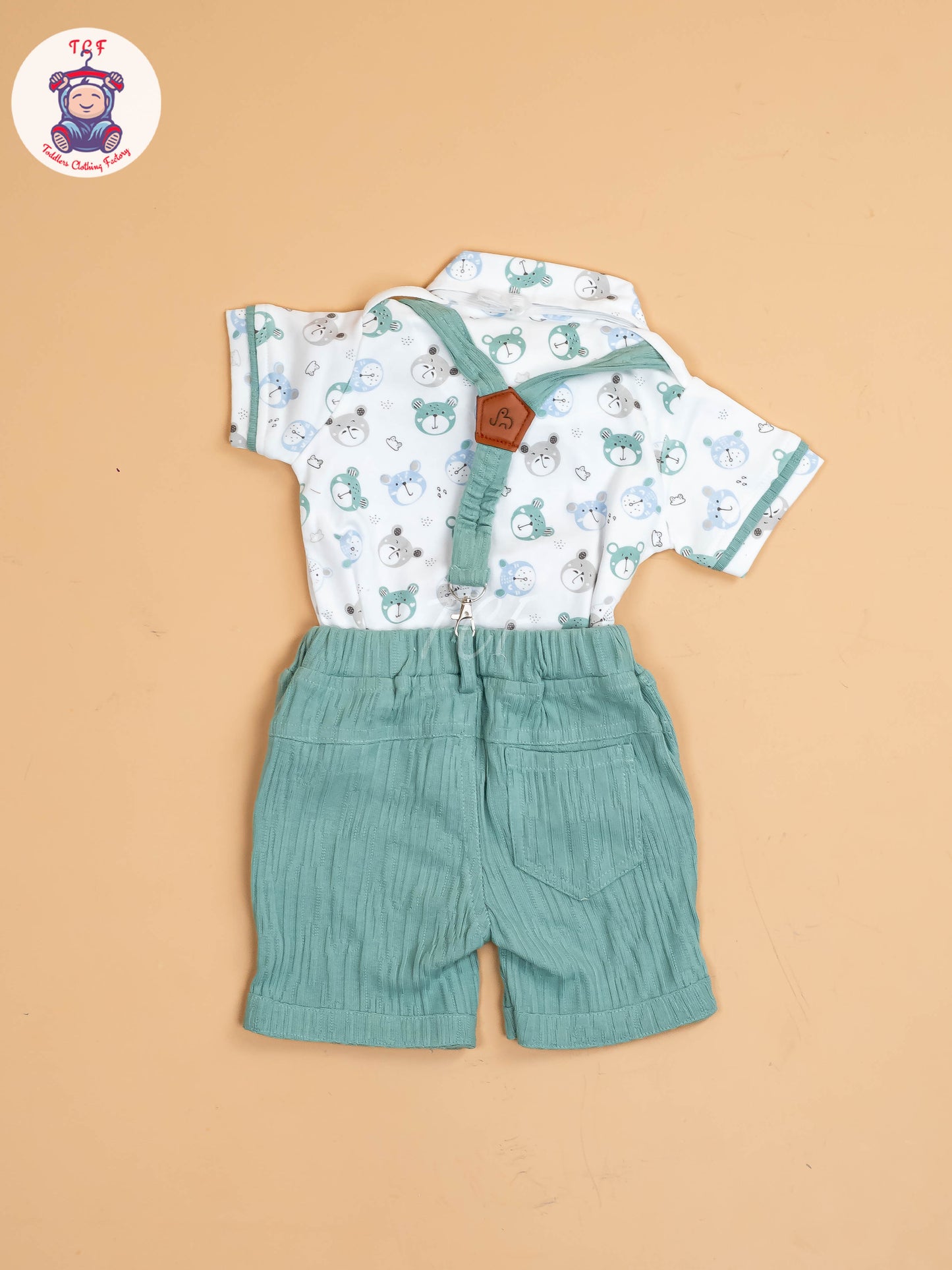 White Floral & Green - Half Sleeves Shirts & Shorts Set With Suspender & Bow