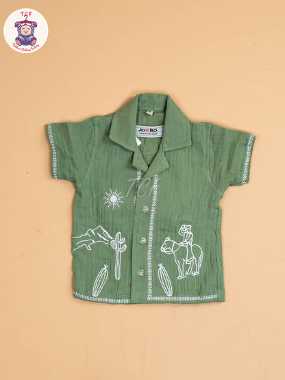 Green - Boys Readymade Cotton Shirts & Shorts