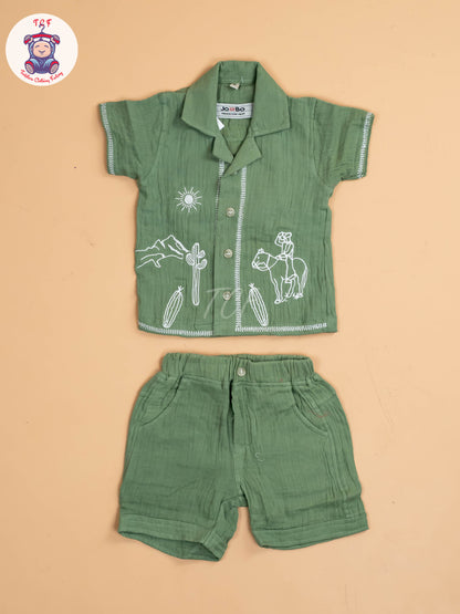 Green - Boys Readymade Cotton Shirts & Shorts