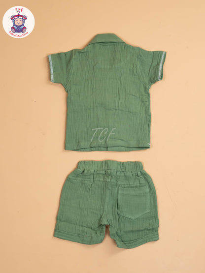 Green - Boys Readymade Cotton Shirts & Shorts