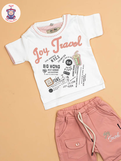 White &Pink - T-Shirts With Shirt and Shorts