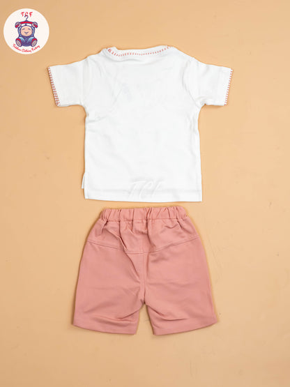 White &Pink - T-Shirts With Shirt and Shorts