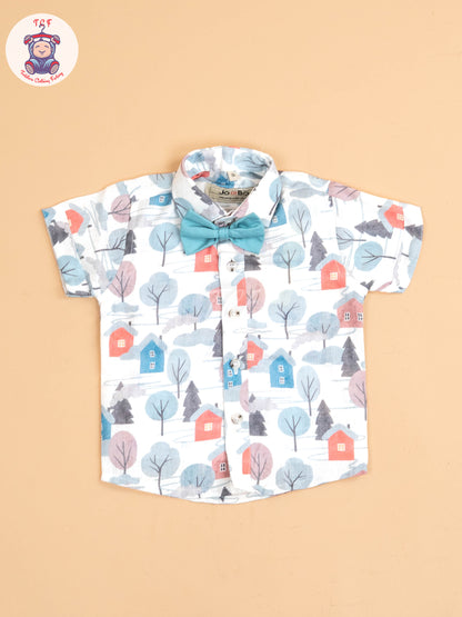 Blue - Half Sleeves Shirts & Shorts Set With Suspender & Bow