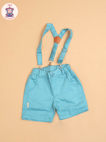 Blue - Half Sleeves Shirts & Shorts Set With Suspender & Bow