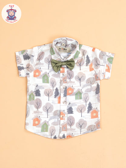 Green - Half Sleeves Shirts & Shorts Set With Suspender & Bow