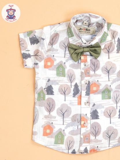 Green - Half Sleeves Shirts & Shorts Set With Suspender & Bow