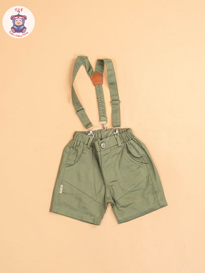 Green - Half Sleeves Shirts & Shorts Set With Suspender & Bow