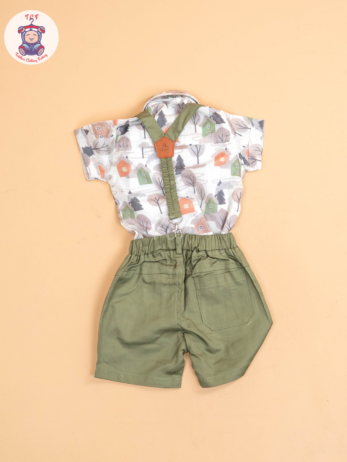 Green - Half Sleeves Shirts & Shorts Set With Suspender & Bow
