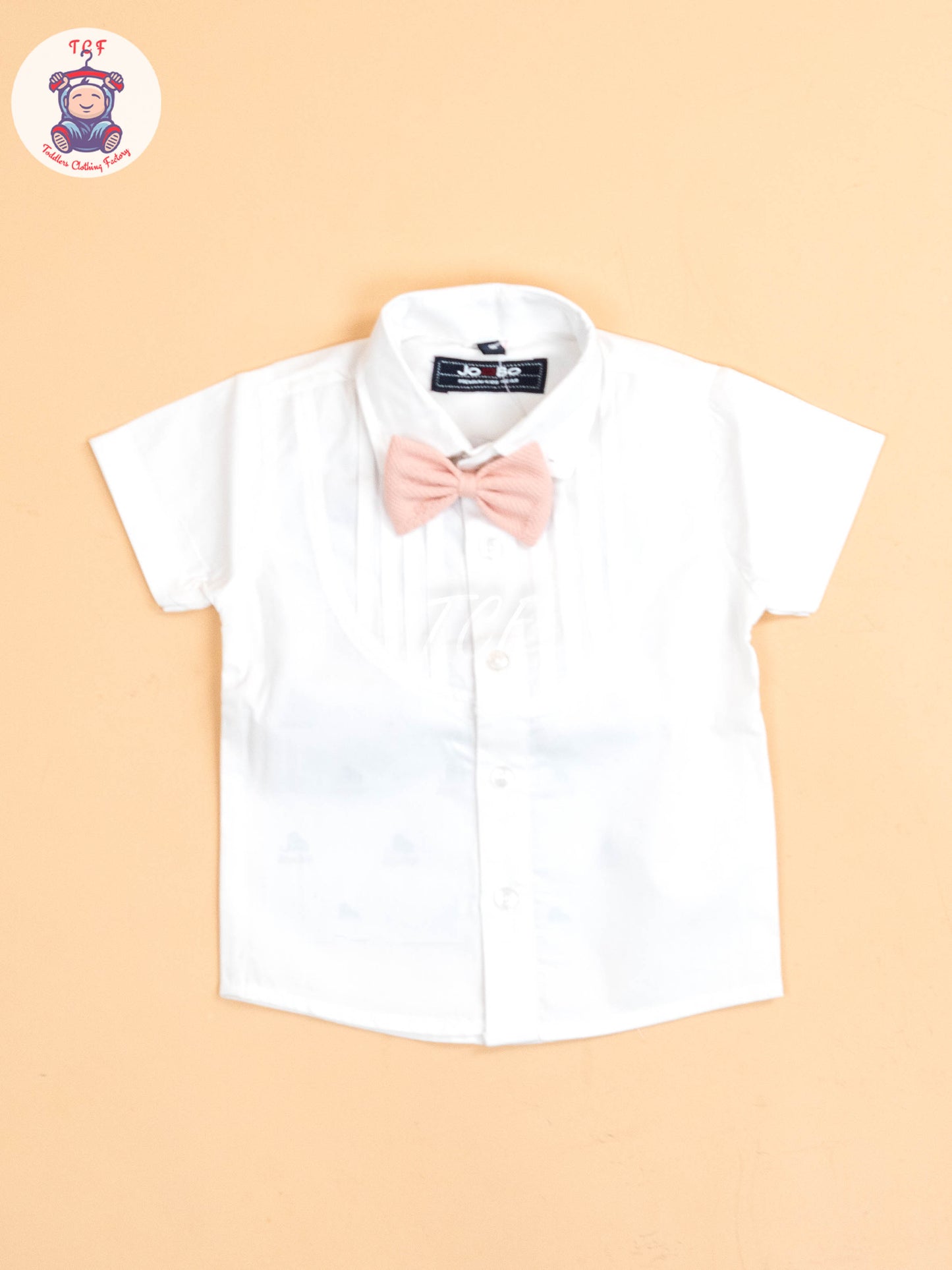 White & Peach - Half Sleeves Shirts & Shorts Set With Suspender & Bow