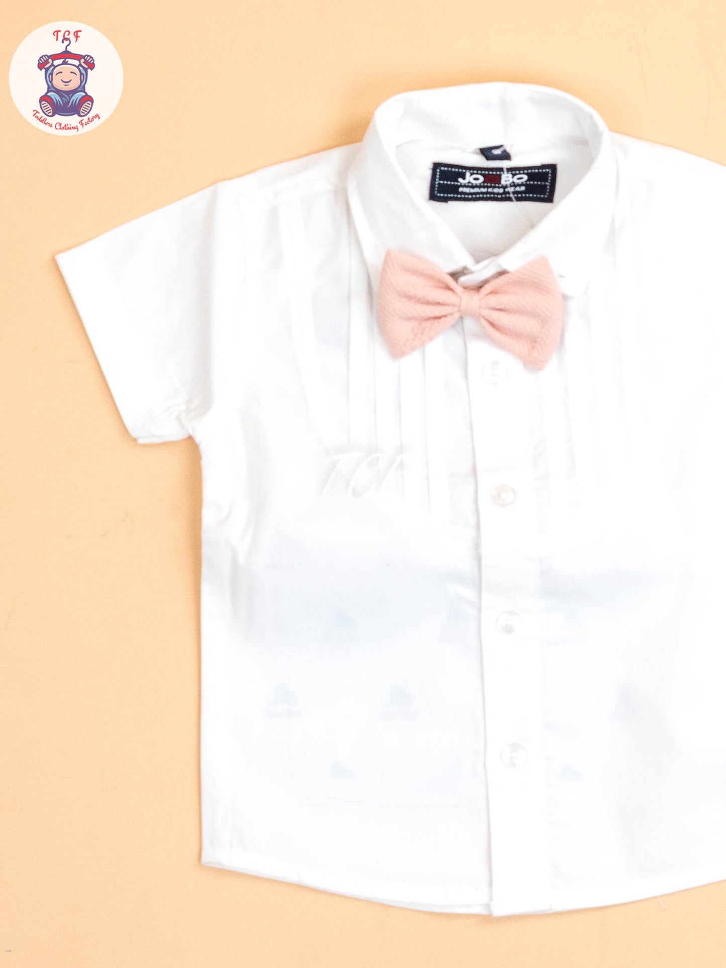 White & Peach - Half Sleeves Shirts & Shorts Set With Suspender & Bow
