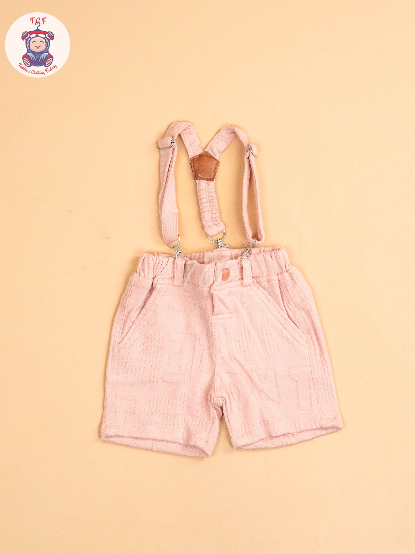 White & Peach - Half Sleeves Shirts & Shorts Set With Suspender & Bow