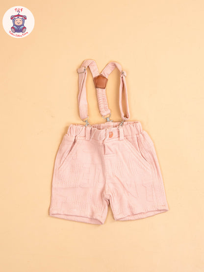White & Peach - Half Sleeves Shirts & Shorts Set With Suspender & Bow