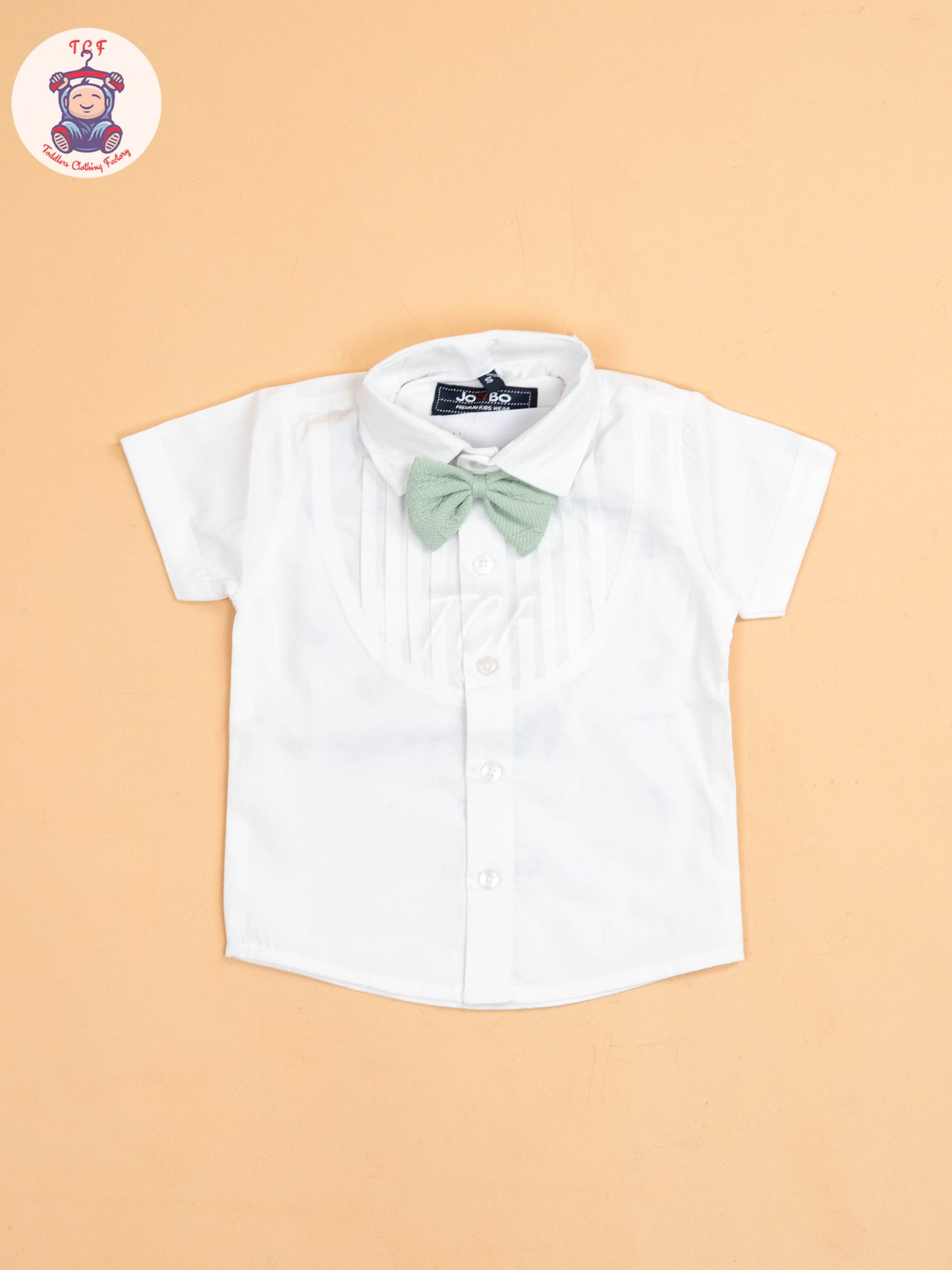 White & Green - Half Sleeves Shirts & Shorts Set With Suspender & Bow