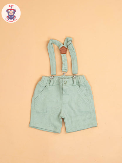 White & Green - Half Sleeves Shirts & Shorts Set With Suspender & Bow