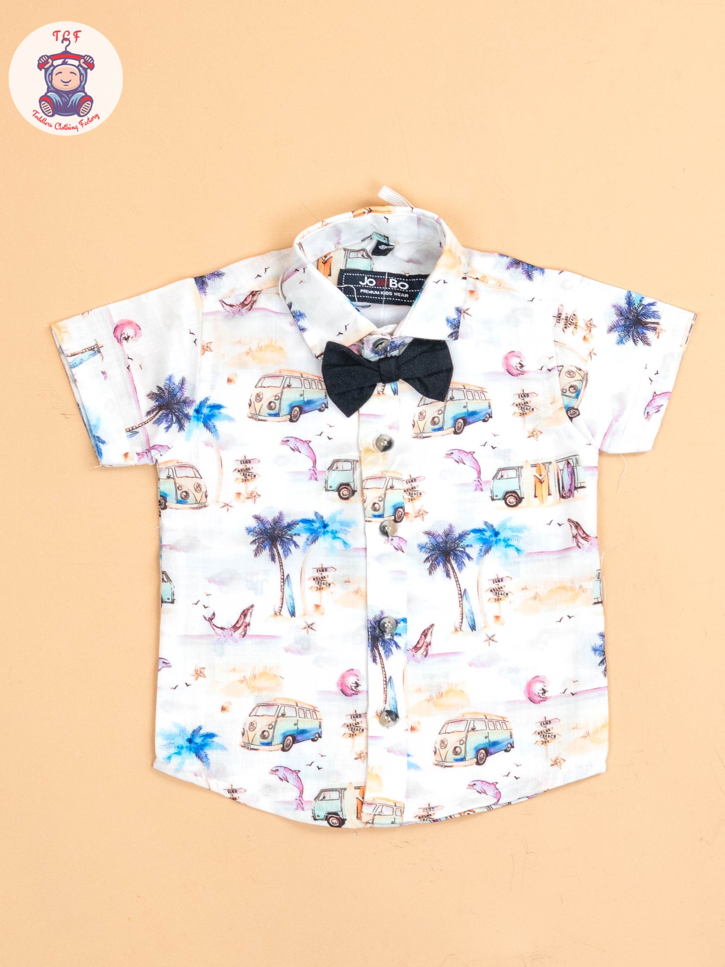 White & Orange -  Half Sleeves Shirts & Shorts Set With Suspender & Bow
