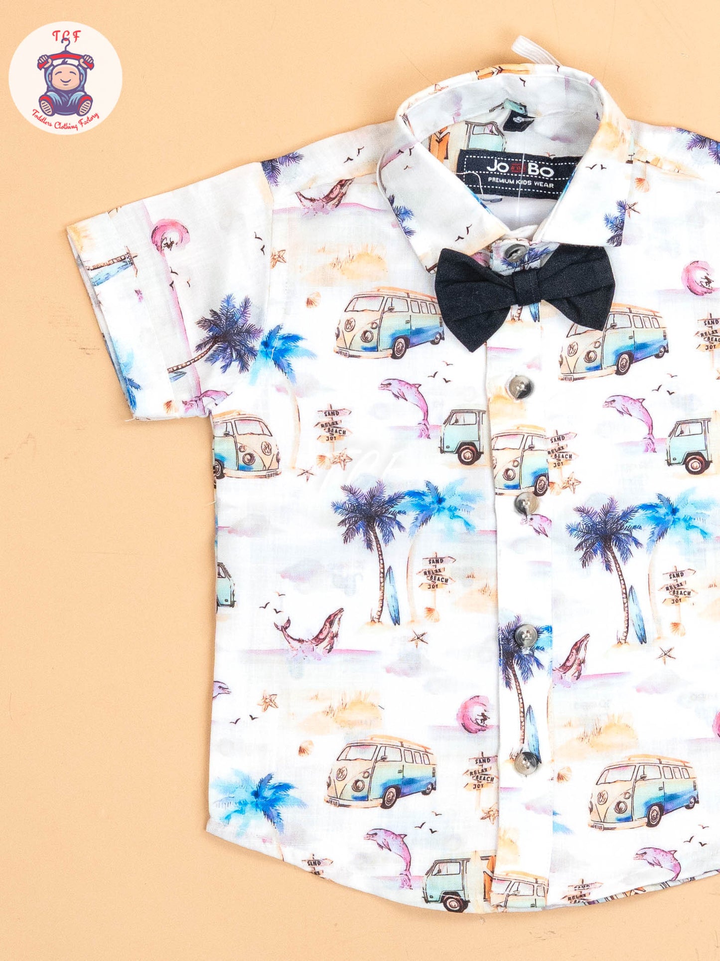 White & Orange -  Half Sleeves Shirts & Shorts Set With Suspender & Bow