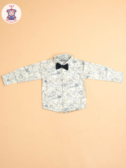 Navy Blue - Half Sleeves Shirts & Shorts Set With Suspender & Bow